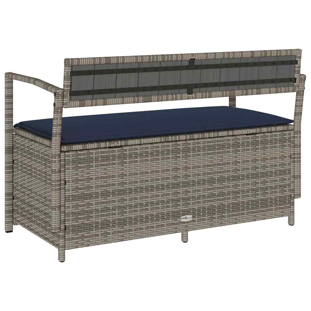 Gartenbank mit Stauraum und Kissen Grau Poly Rattan
