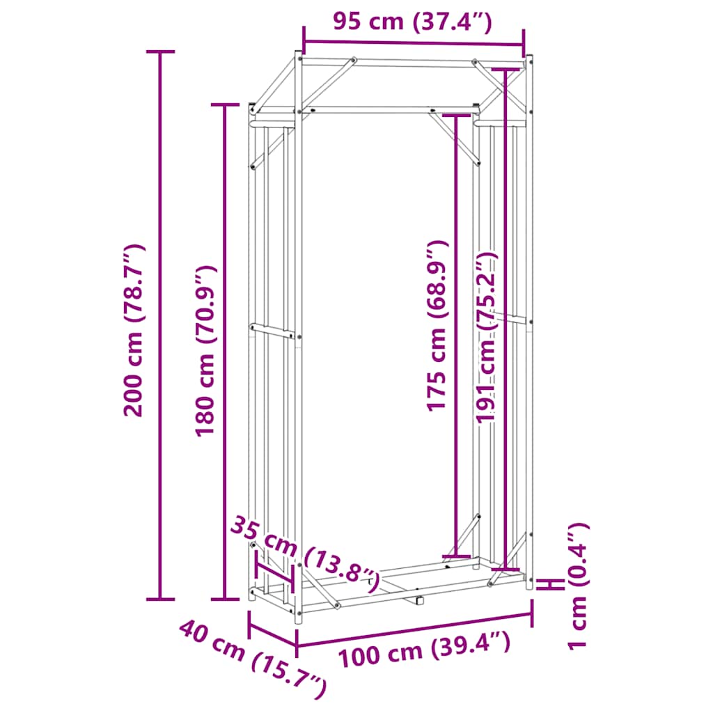 Brennholzregal mit Regenschutz 100x40x200 cm Verzinkter Stahl