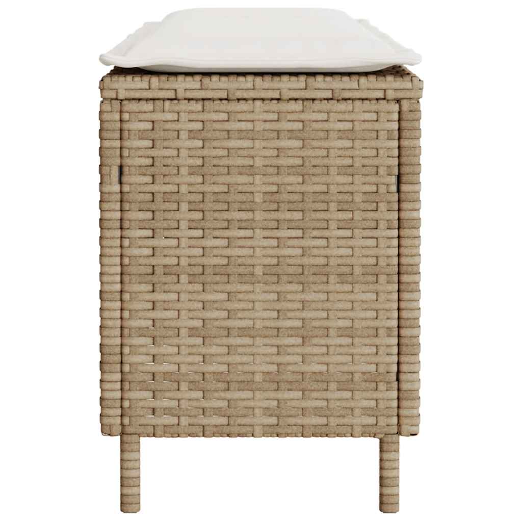 Gartenbank mit Kissen Beige 110x30x40,5 cm Poly Rattan