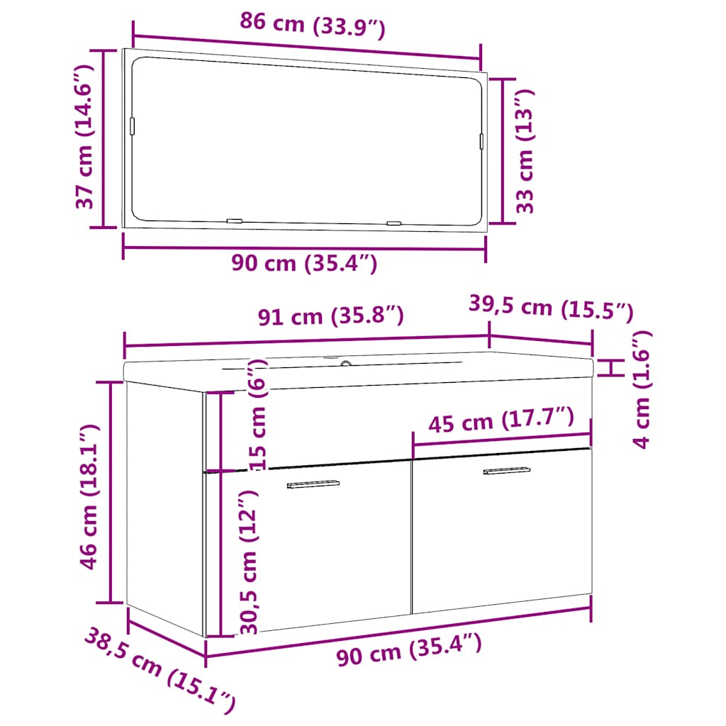 3-tlg. Badmöbel-Set Betongrau Holzwerkstoff