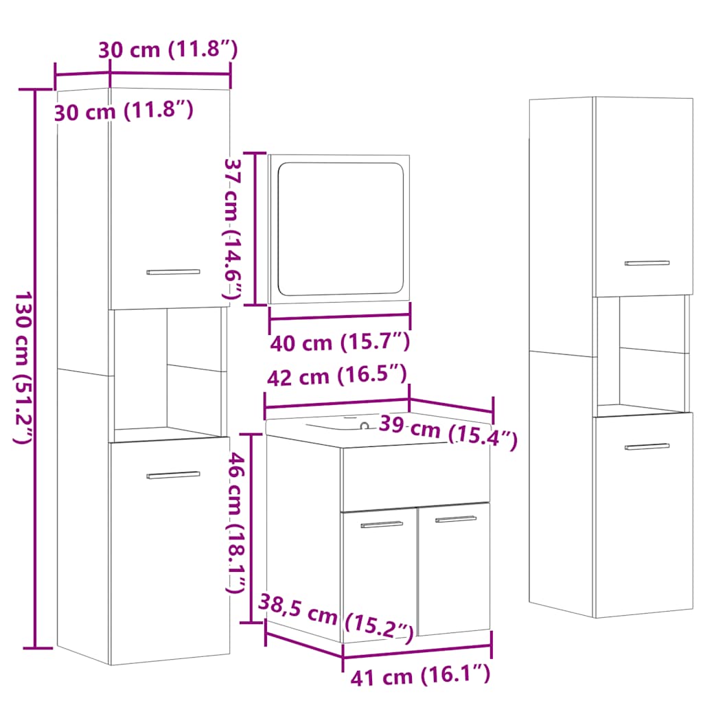5-tlg. Badmöbel-Set Betongrau Holzwerkstoff