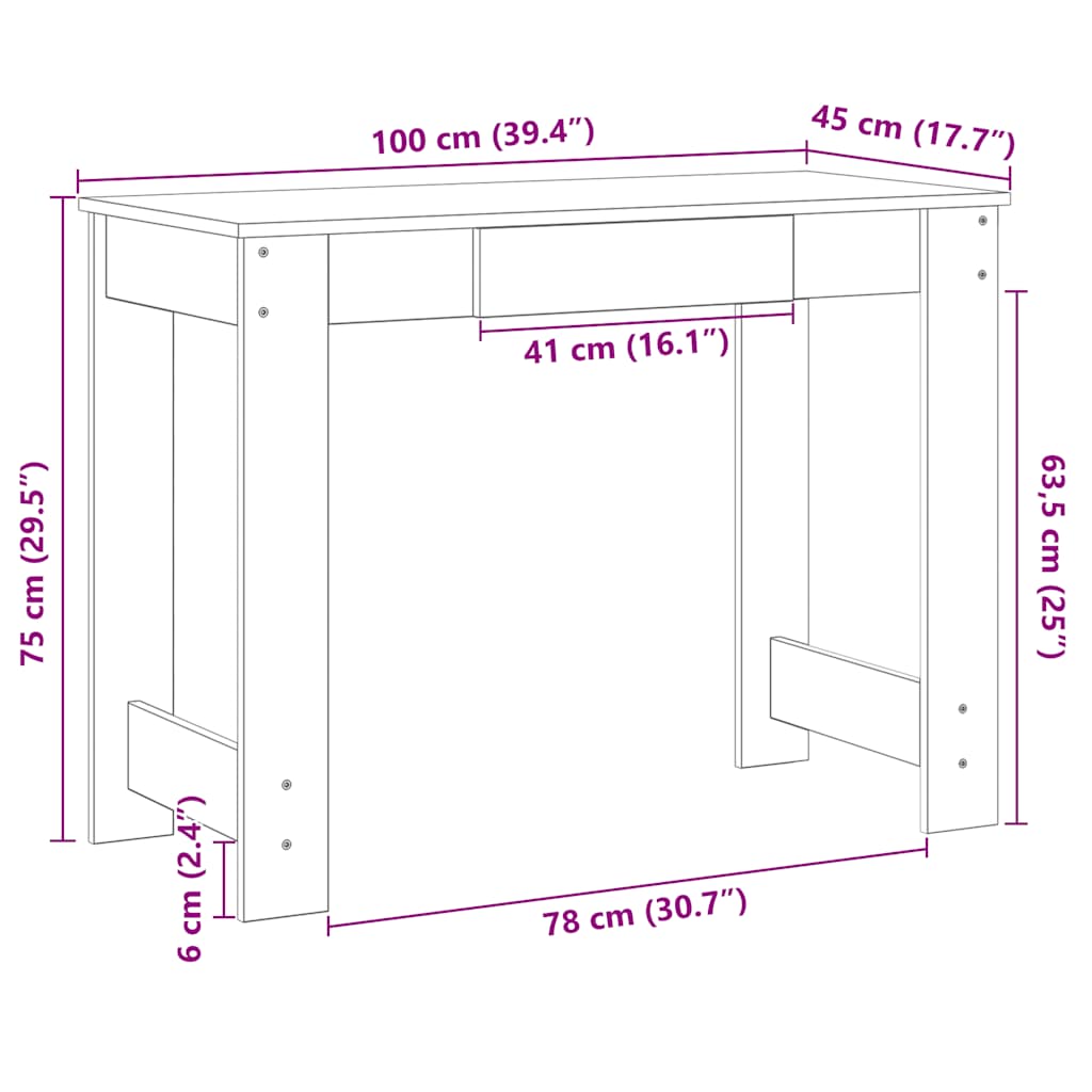 Bureau Chêne Artisan 100x45x75 cm Bois d'ingénierie