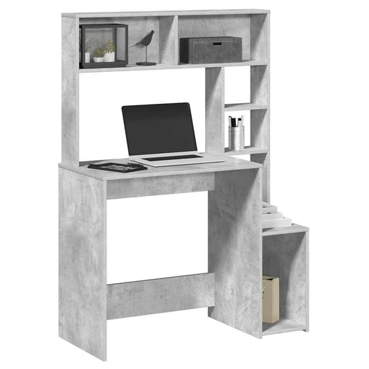Bureau avec étagère gris béton 100x45x140 cm en bois d'ingénierie