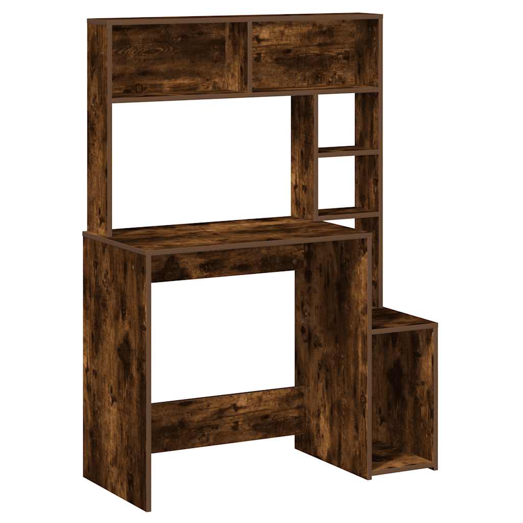 Desk with Shelf Smoked Oak 100x45x140 cm Wood Material