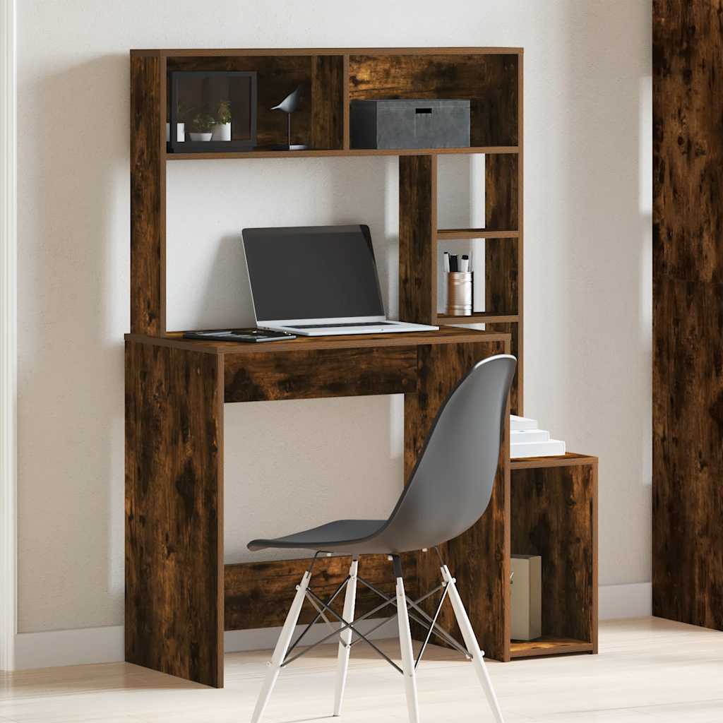 Desk with Shelf Smoked Oak 100x45x140 cm Wood Material