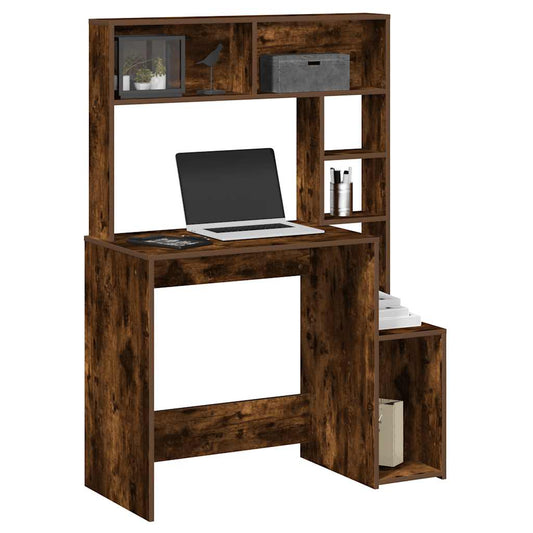 Bureau avec étagères Chêne fumé 100x45x140 cm Panneau de particules
