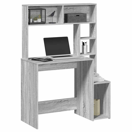 Bureau avec étagère gris Sonoma 100x45x140 cm bois d'ingénierie