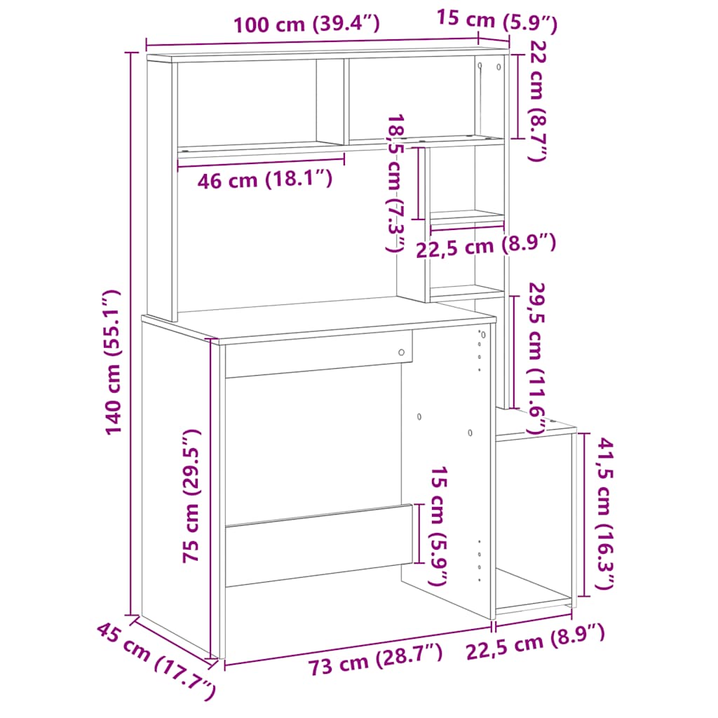 Desk with Shelf Brown Oak Effect 100x45x140 cm