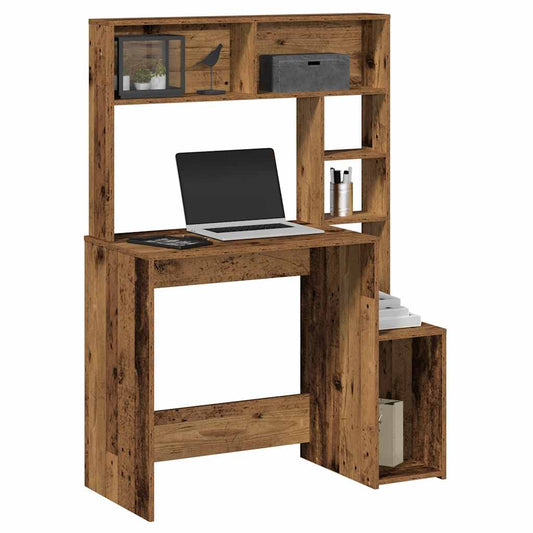 Bureau avec étagère aspect vieux bois 100x45x140cm Panneau de particules