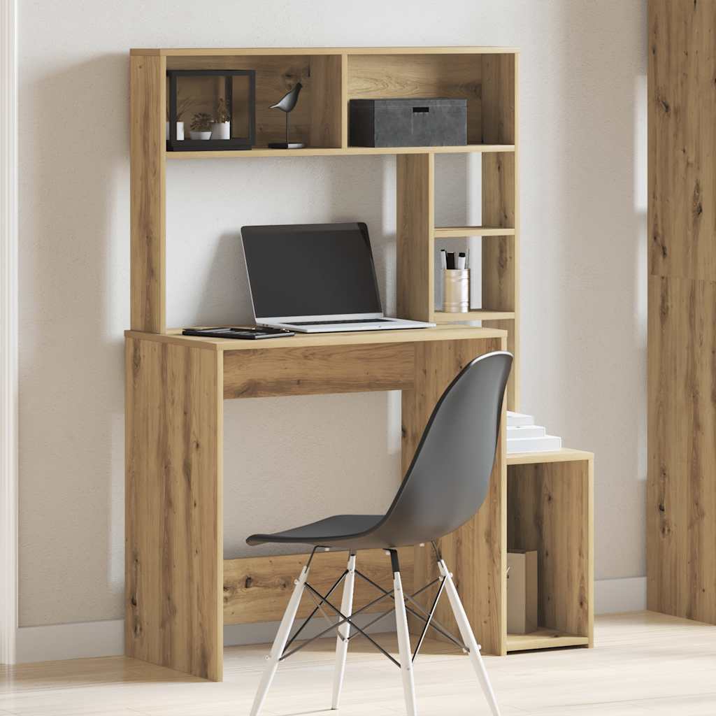 Desk with Shelving Unit Artisan Oak 100x45x140cm Wood Material