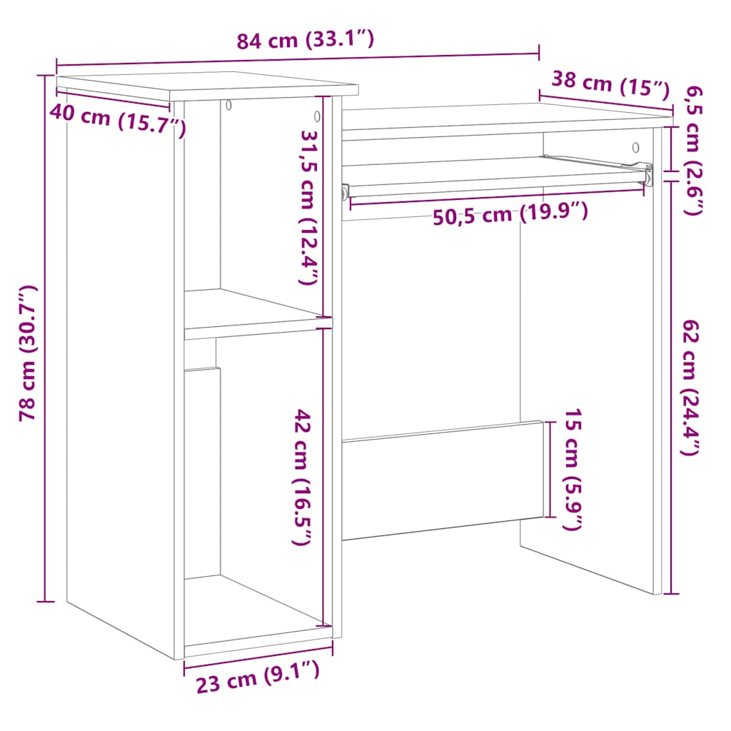 Desk with shelves Sonoma Oak 84x40x78 cm engineered wood