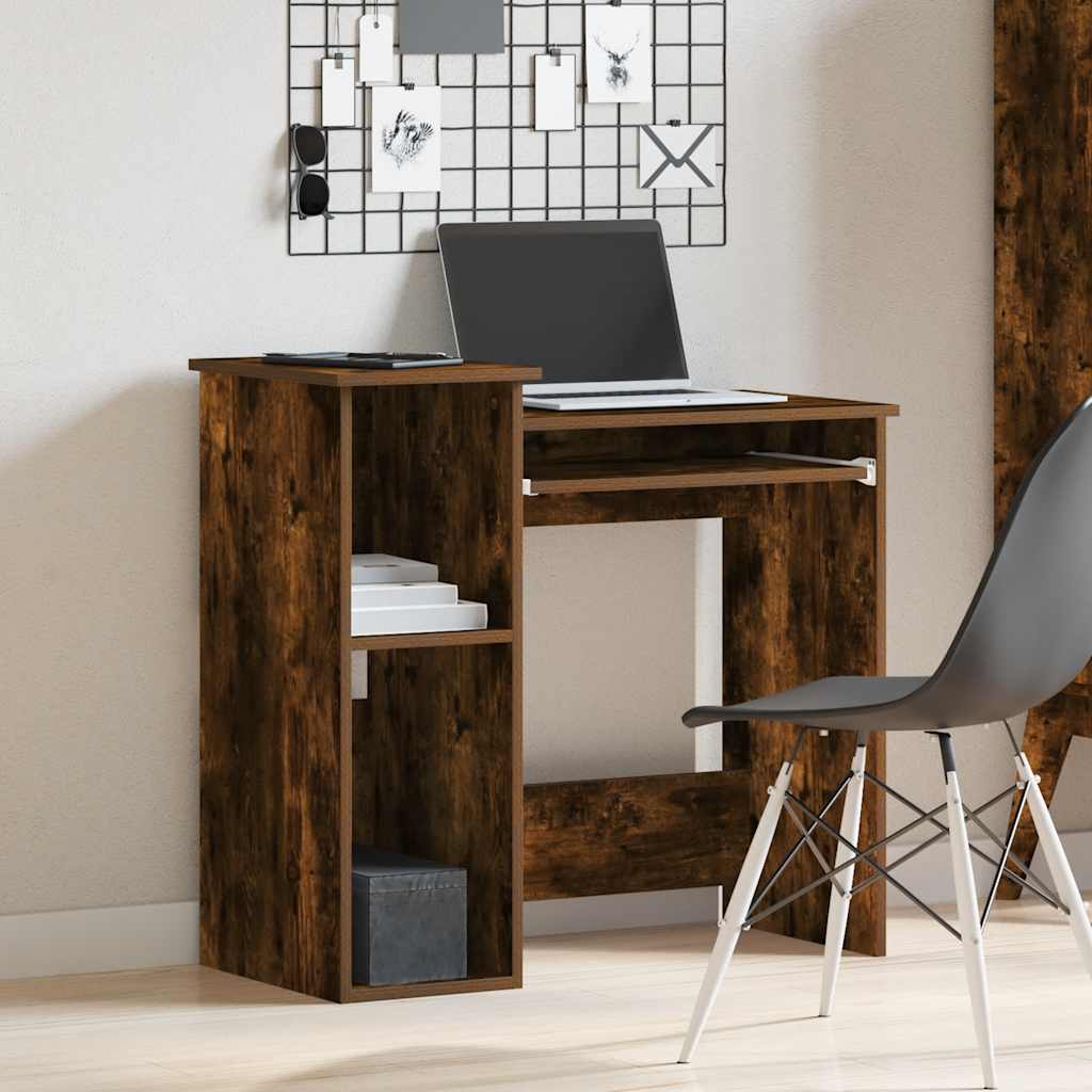 Desk with shelf smoked oak 84x40x78 cm wood-based material