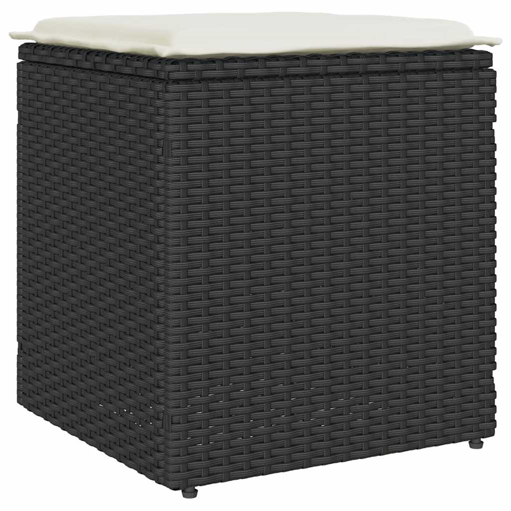 Gartenhocker mit Kissen 2 Stk. Schwarz 40x40x43 cm Poly Rattan