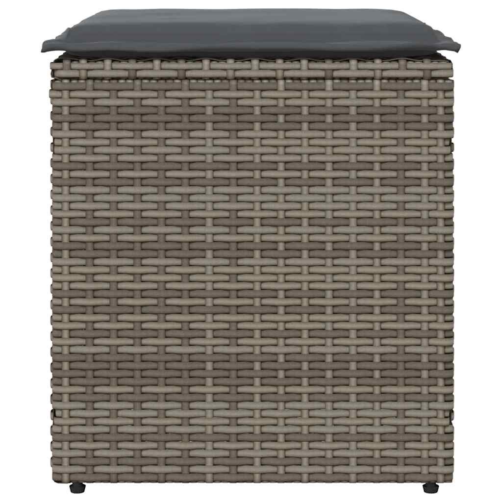 Gartenhocker mit Kissen 2 Stk. Grau 40x40x43 cm Poly Rattan