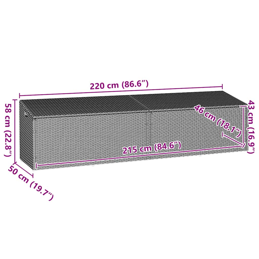 Garten-Auflagenbox Hellgrau 220x50x58 cm Poly Rattan
