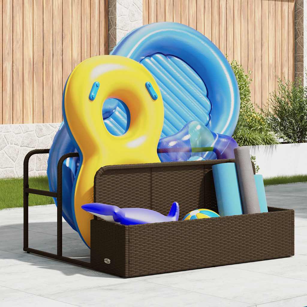 Coffre de rangement pour piscine marron 110x100x57 cm en poly rotin