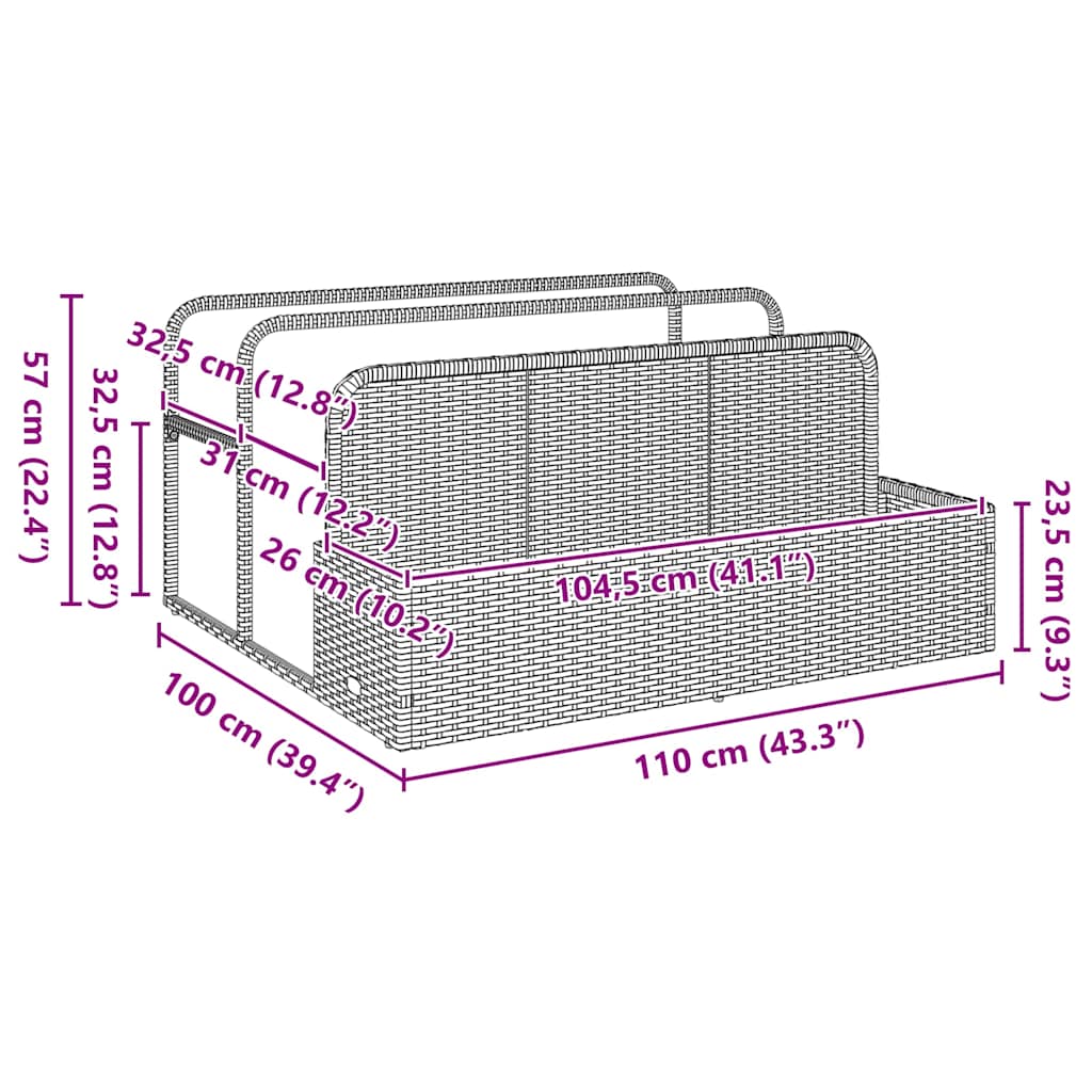 Coffre de rangement pour piscine marron 110x100x57 cm en poly rotin