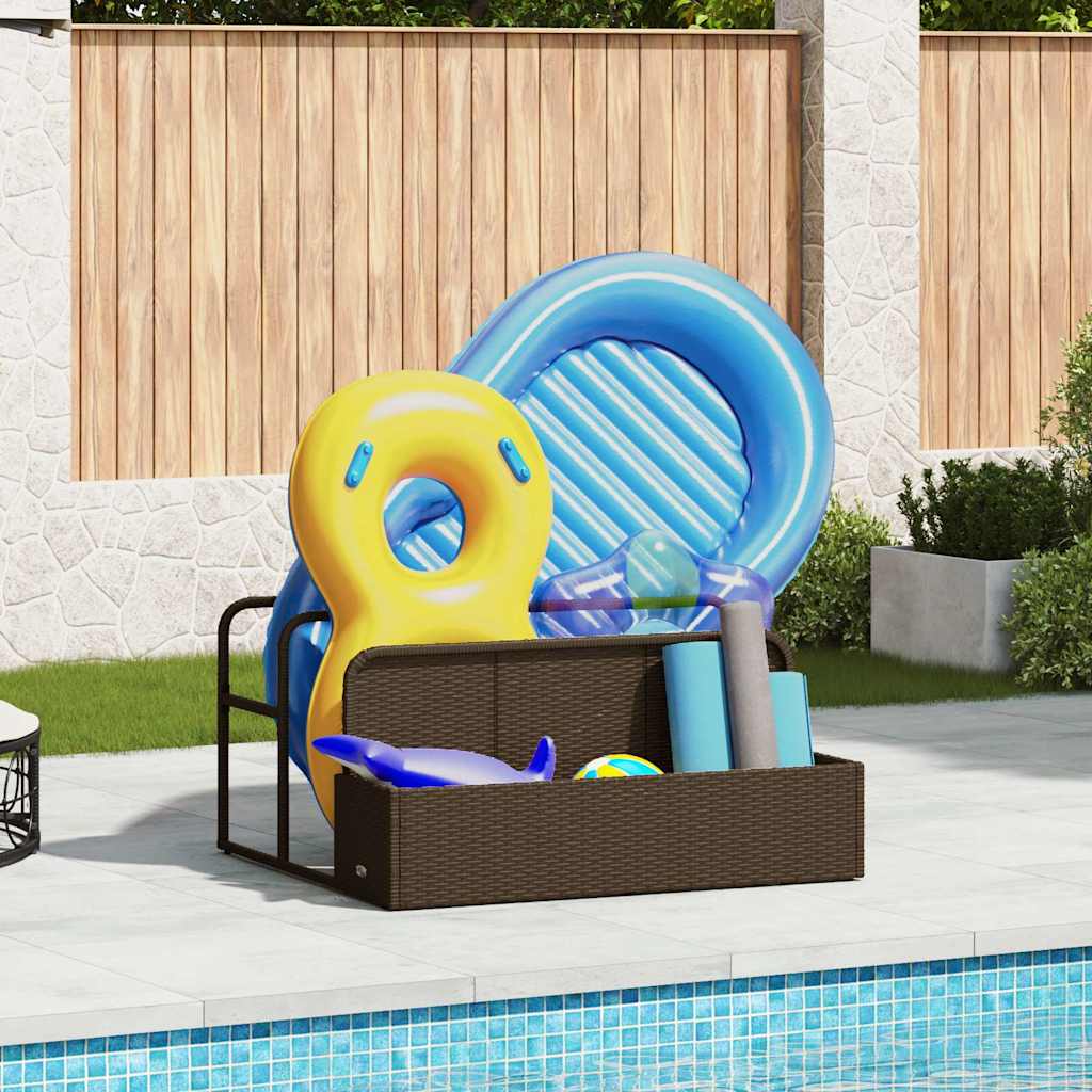 Coffre de rangement pour piscine marron 110x100x57 cm en poly rotin