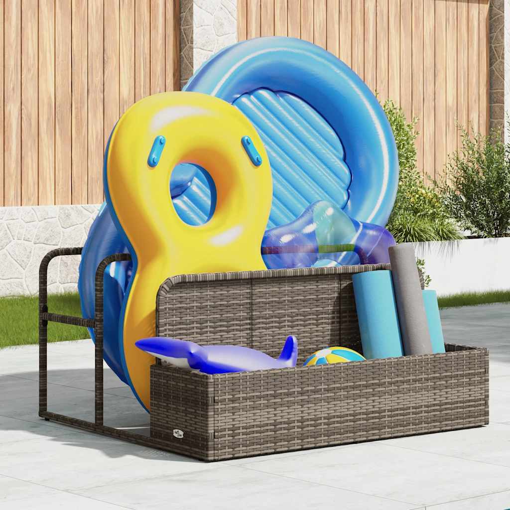 Coffre de rangement de piscine gris 110x100x57 cm en poly rotin
