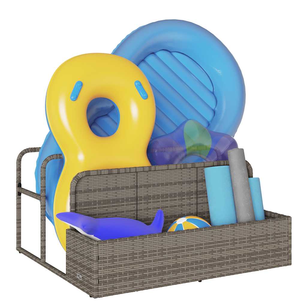 Coffre de rangement de piscine gris 110x100x57 cm en poly rotin