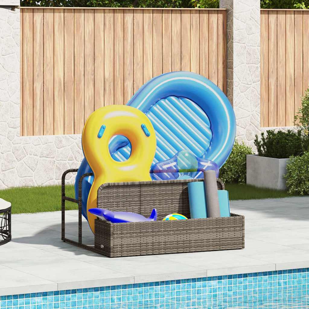 Coffre de rangement de piscine gris 110x100x57 cm en poly rotin