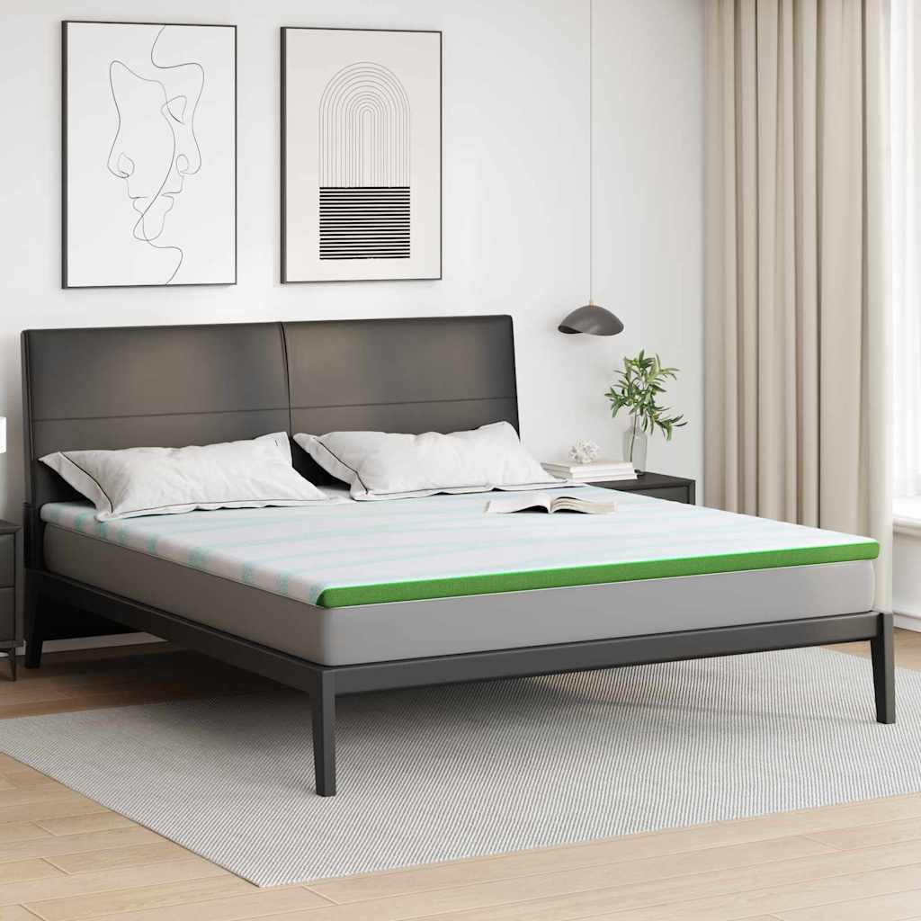 Mattress Topper White and Green 200 x 200 cm Jacquard Fabric