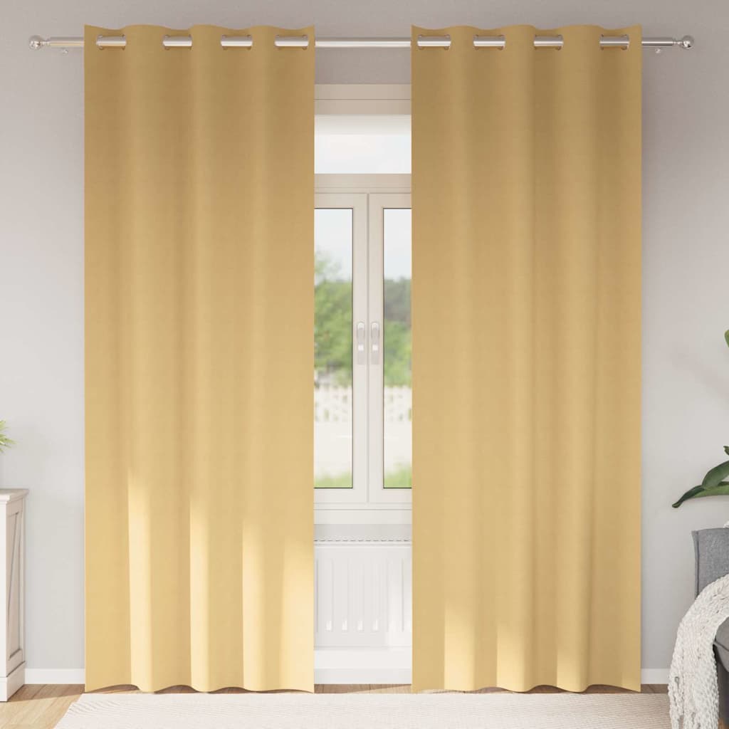Blackout Curtains with Rings 2 pcs Beige 225 x 140 cm