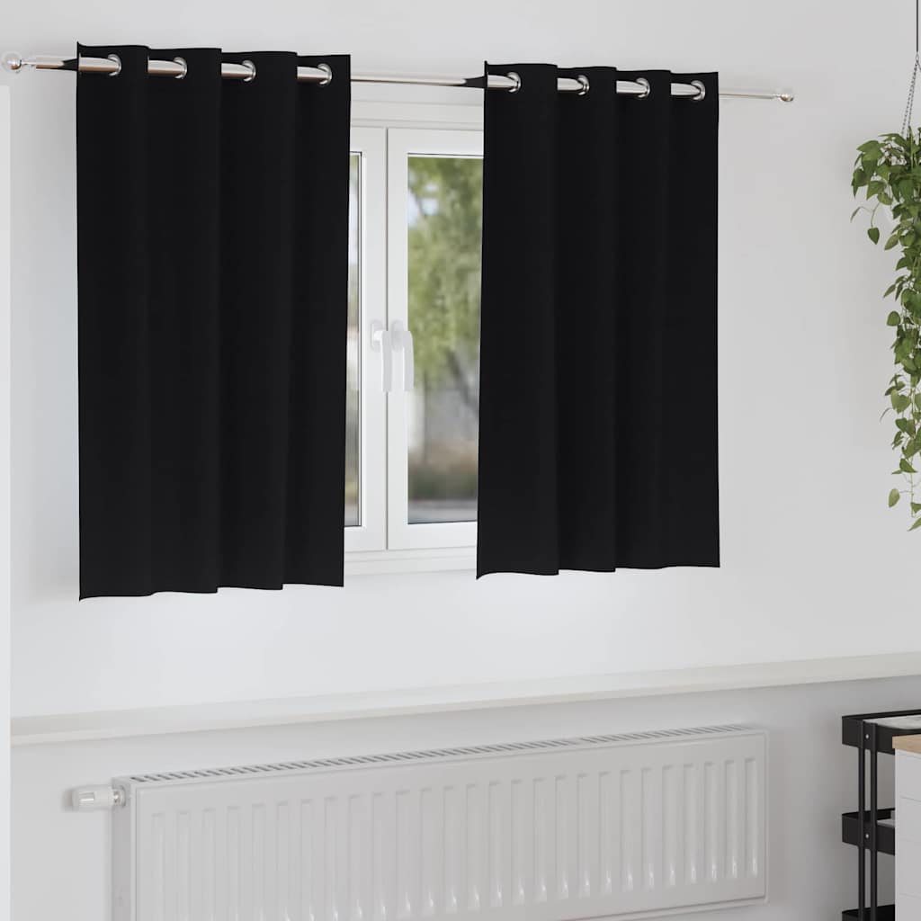 Rideaux occultants à anneaux 2 pcs Noir 140 x 140 cm