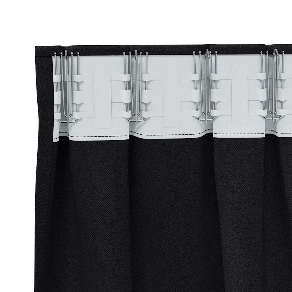Rideaux occultants à anneaux 2 pcs Noir 225 x 140 cm
