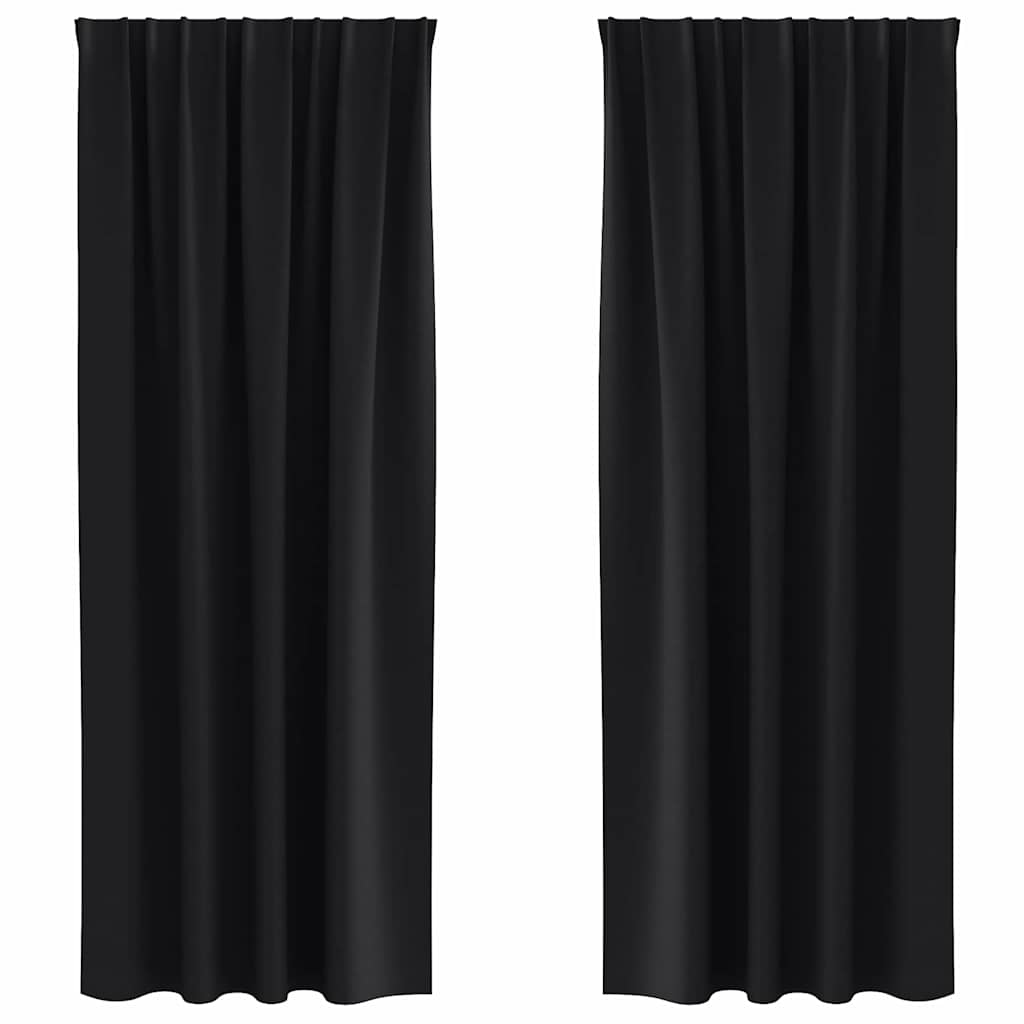 Rideaux occultants à anneaux 2 pcs Noir 225 x 140 cm