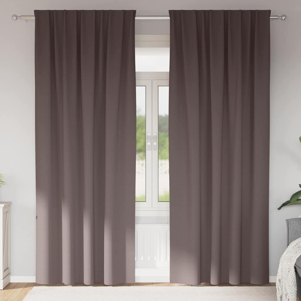 Blackout Curtains with Rings 2 pcs Dark Brown