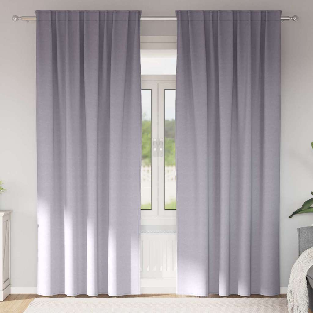 Blackout Curtains with Rings 2 pcs Metallic Grey