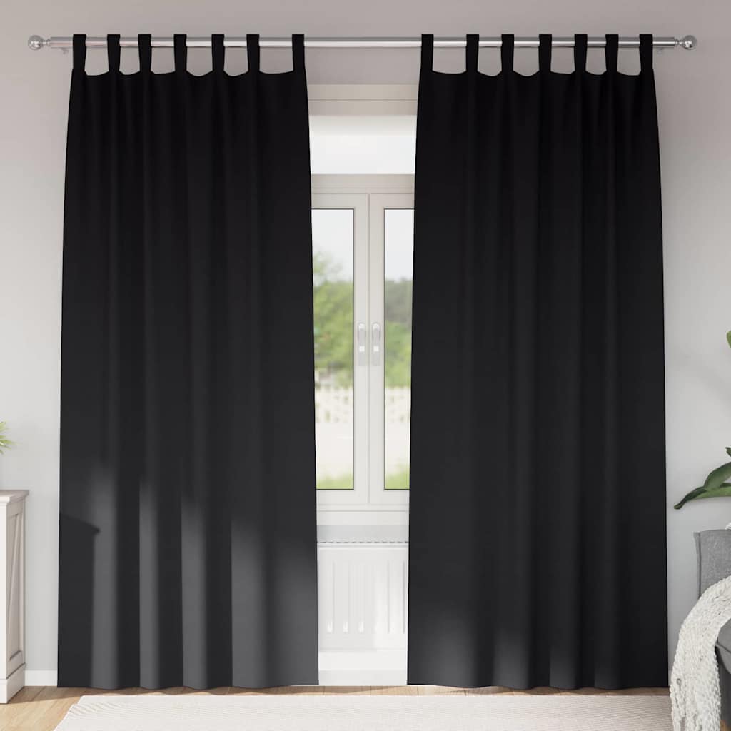 Blackout Curtains with Rings 2 pcs Black 225 x 140 cm