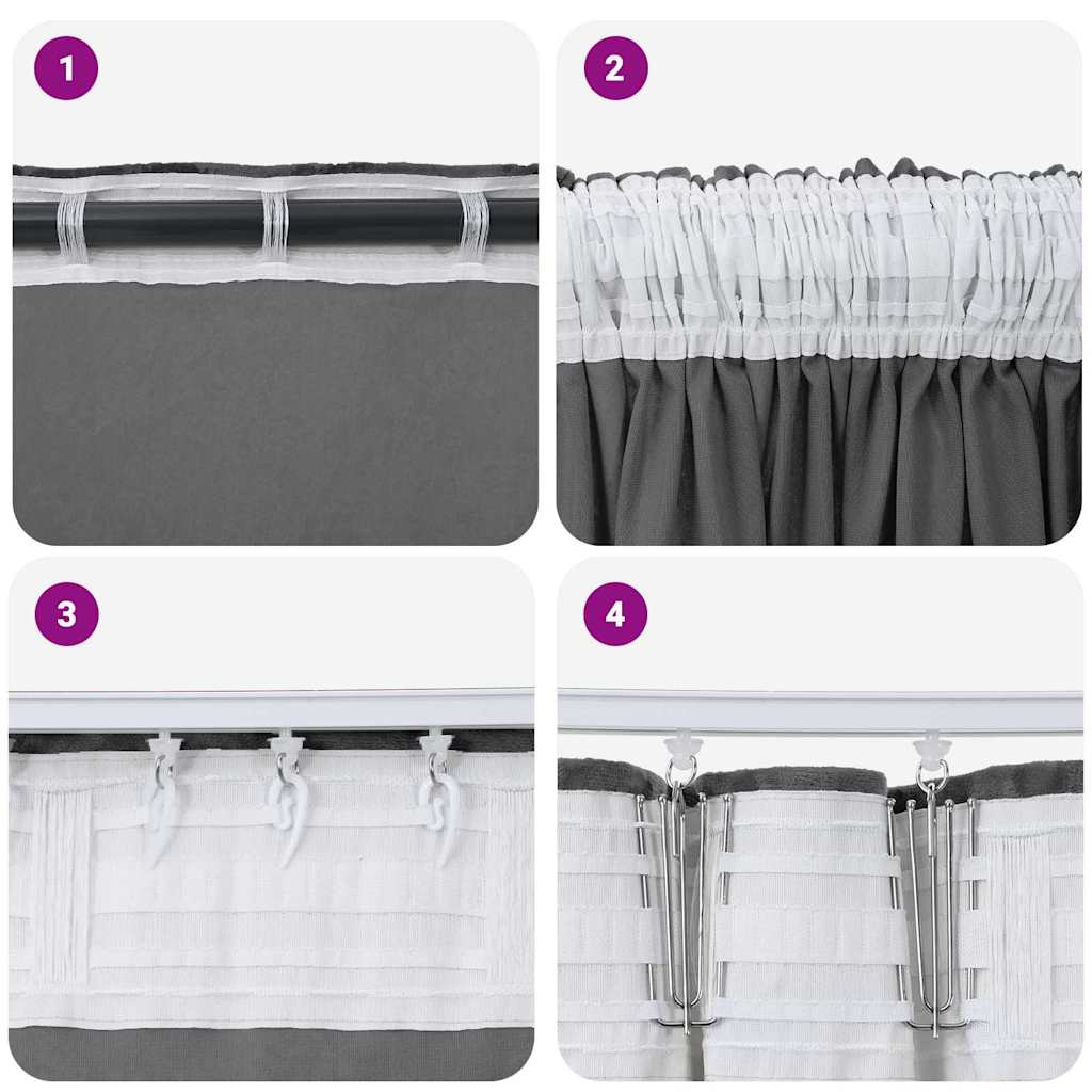 Rideaux occultants en velours 2 pcs Gris 260 x 140 cm Velours