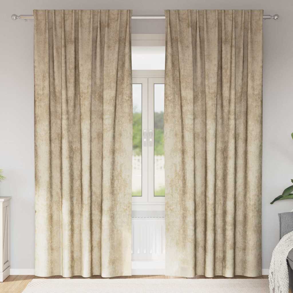 Rideaux en velours avec rideaux 2 pcs Crème 260 x 140 cm Velours