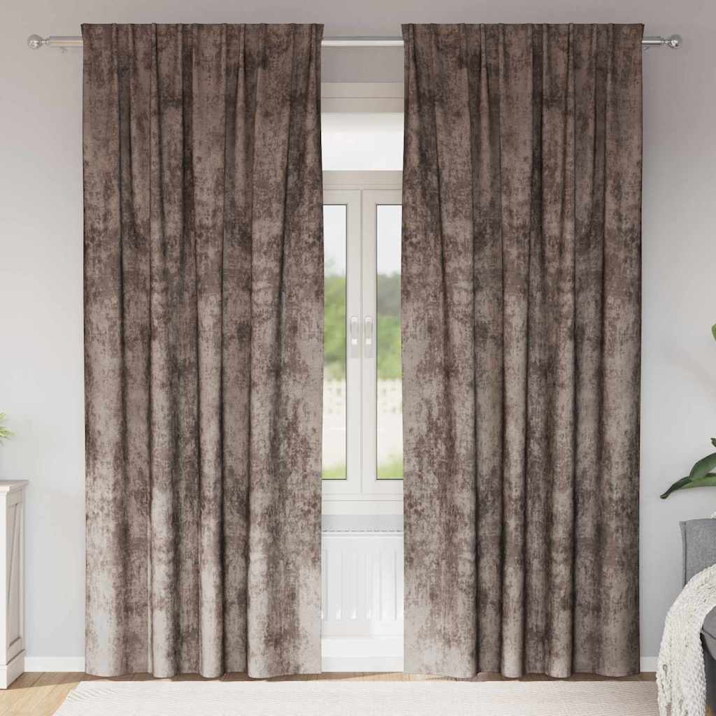 Velvet Curtains with Drapes, 2 pcs, Cappuccino, 245 x 140 cm, Velvet