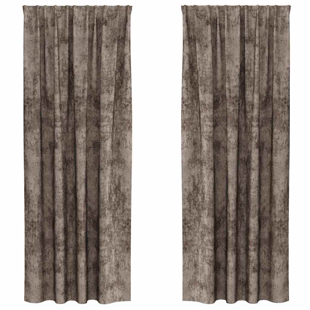 Velvet Curtains with Drapes, 2 pcs, Cappuccino, 245 x 140 cm, Velvet