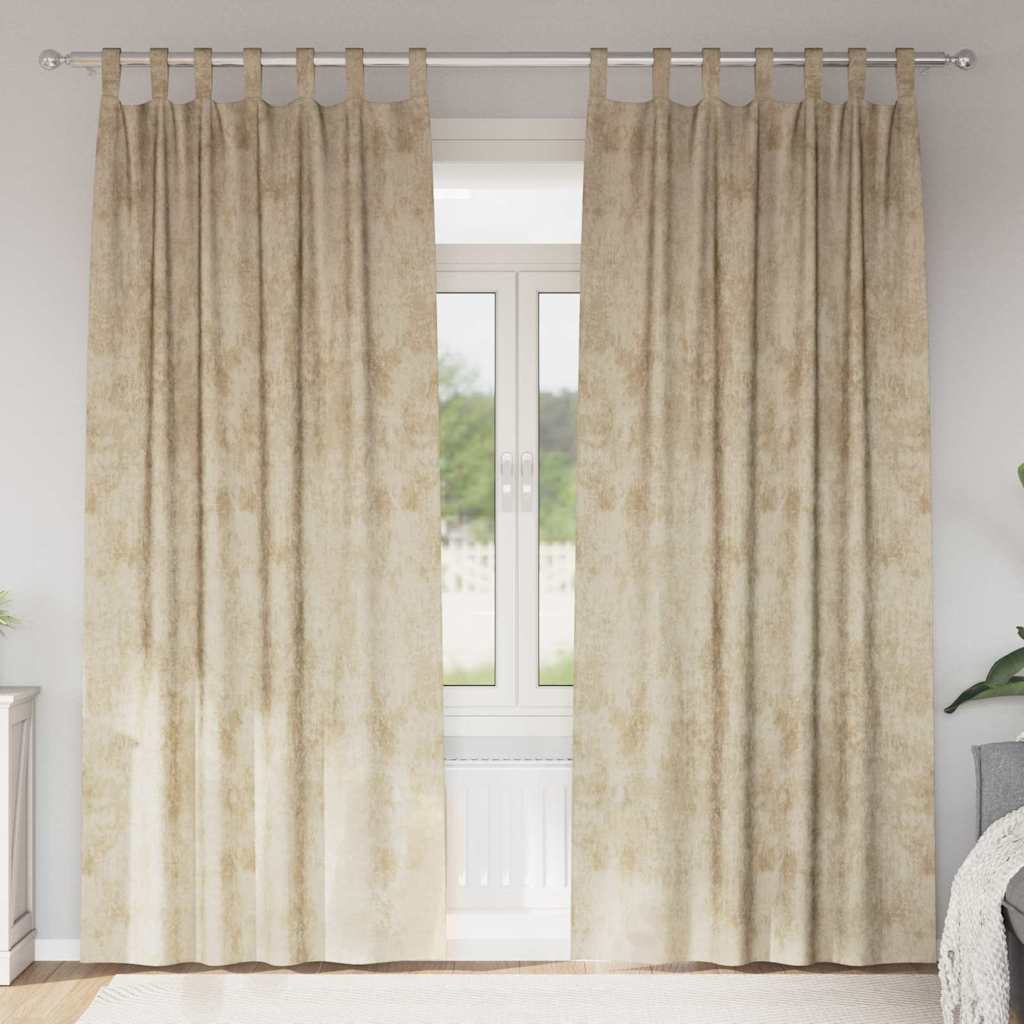 Rideaux en velours avec tentures 2 pcs Crème 225 x 140 cm Velours