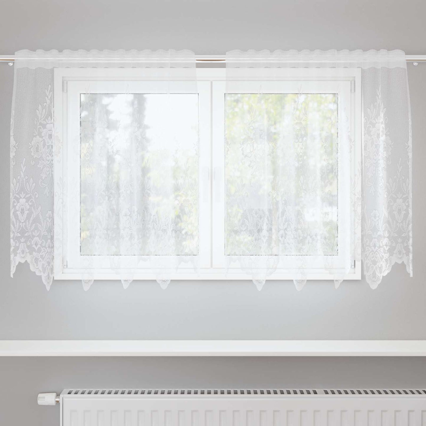 Lace Curtain with Drapes Floral White 120 x 150 cm Polyester