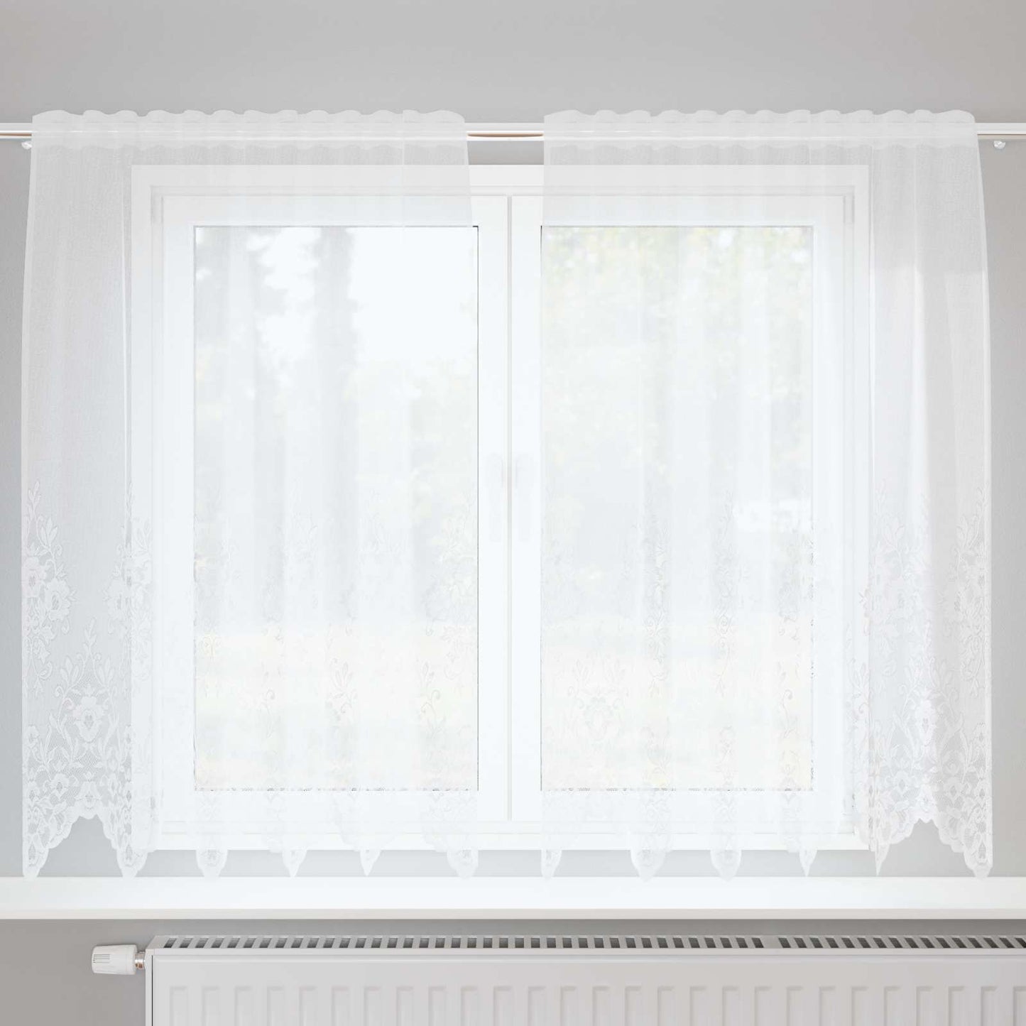 Spitzenvorhang mit Vorhängen Floral Weiß 180 x 150 cm Polyester