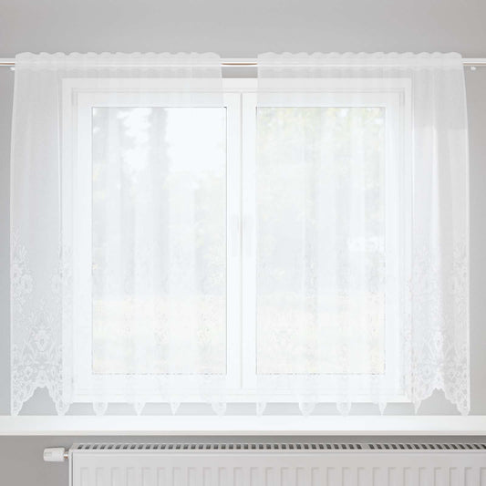 Spitzenvorhang mit Vorhängen Floral Weiß 180 x 150 cm Polyester