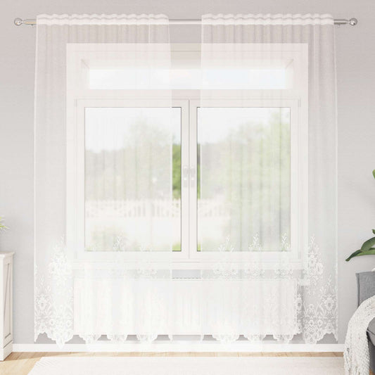 Spitzenvorhang mit Vorhängen Floral Weiß 220x150cm Polyester