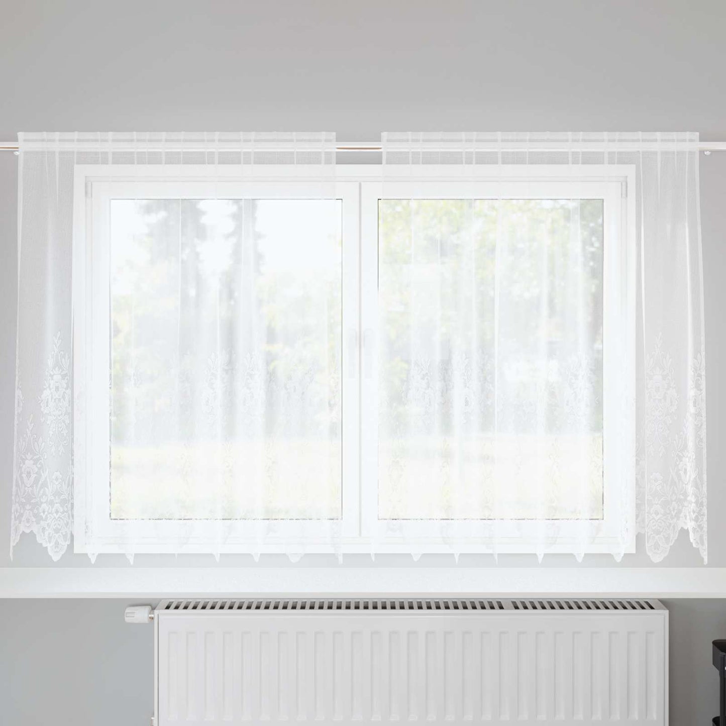 Spitzenvorhang mit Vorhängen Floral Weiß 140 x 200 cm Polyester