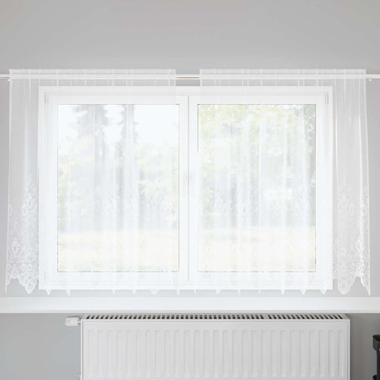 Spitzenvorhang mit Vorhängen Floral Weiß 140 x 200 cm Polyester