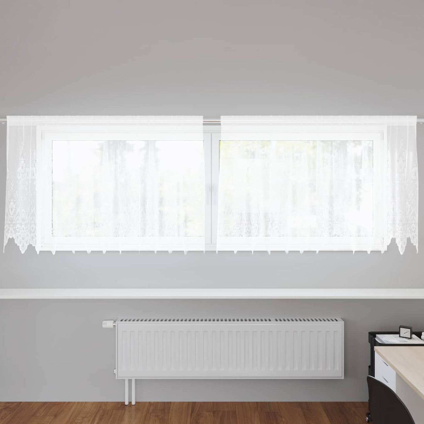 Rideau en dentelle avec cantonnières florales blanc 100 x 300 cm polyester