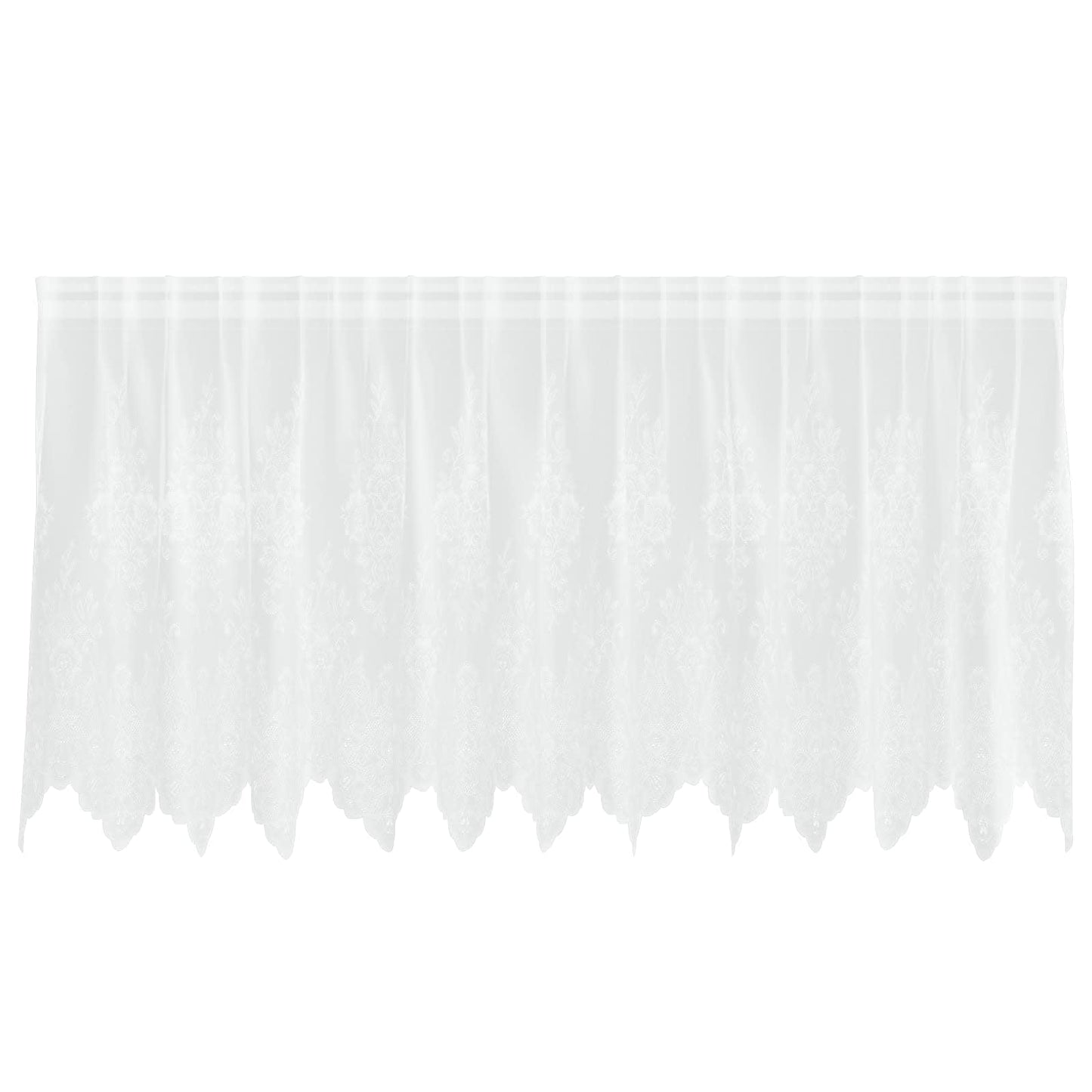 Rideau en dentelle avec cantonnières florales blanc 100 x 300 cm polyester
