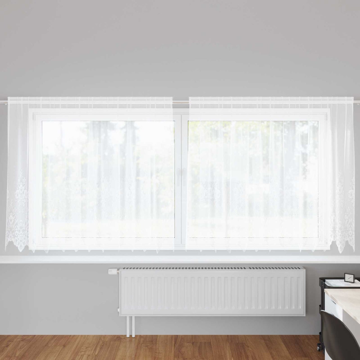 Voilage en dentelle avec rideaux à motif floral blanc 180 x 300 cm polyester
