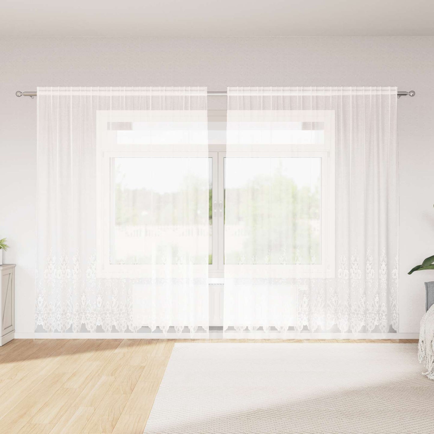 Lace Curtain with Drapes Floral White 245x300cm Polyester