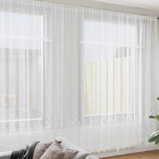 Spitzenvorhang mit Vorhängen Floral Weiß 280 x 600 cm Polyester