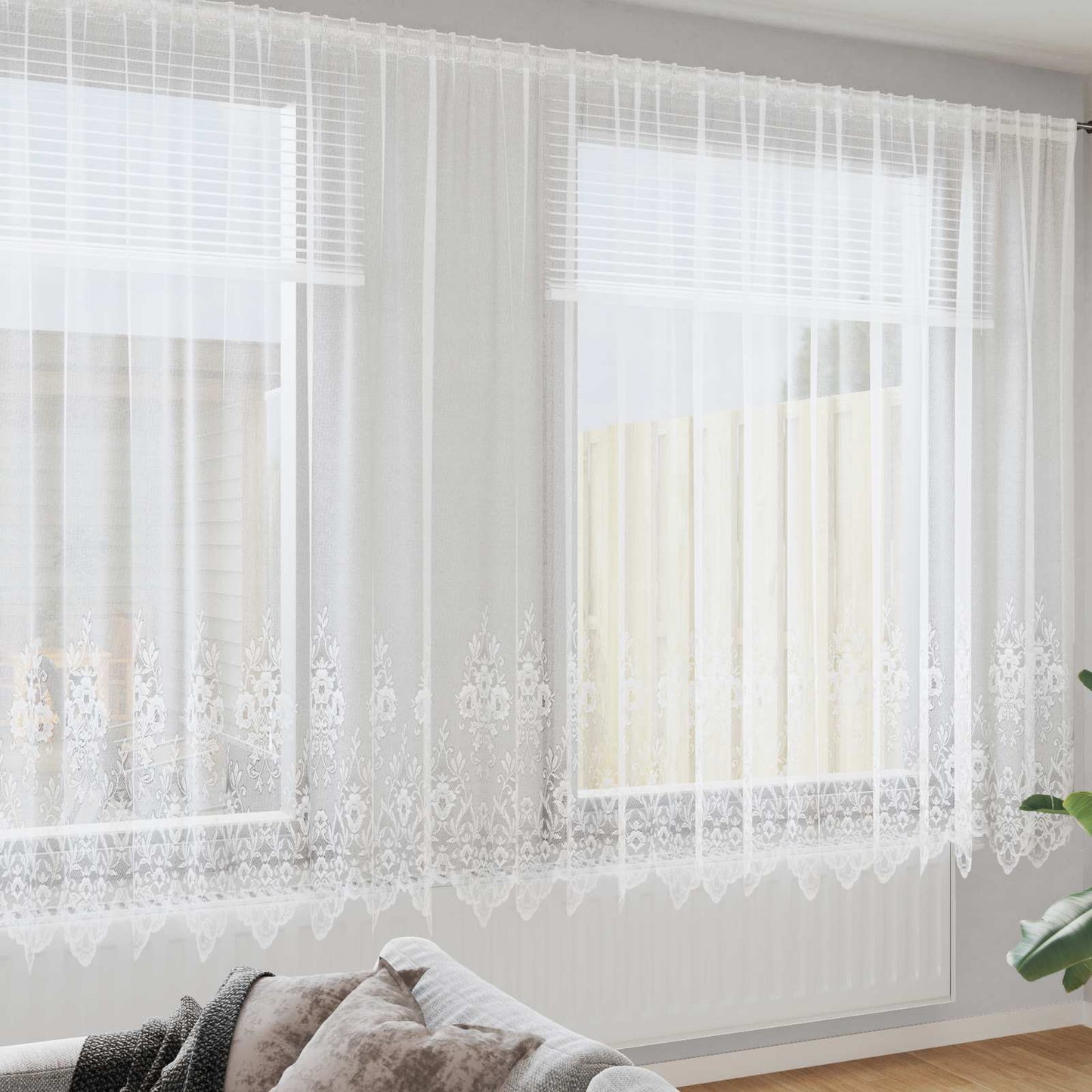 Lace Curtain with Drapes White 245 x 1200 cm Polyester